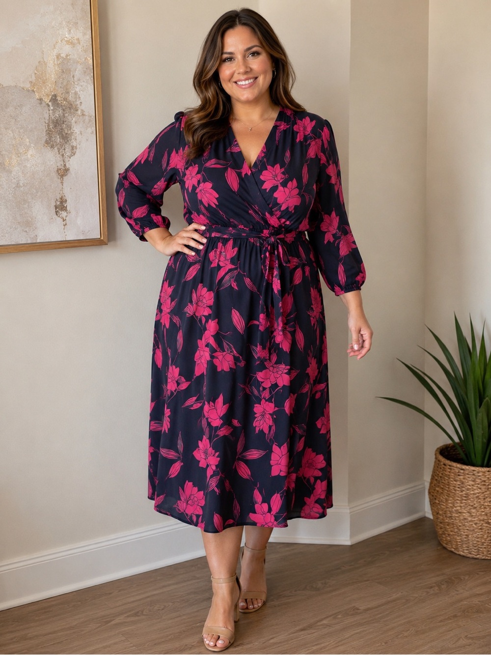 Lane Bryant 18/20 Plus Size Floral Wrap Midi Dress NWT